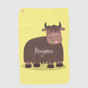 Serviette De Golf Drôle joyeux yak mangeant de l'herbe dessin d'illu