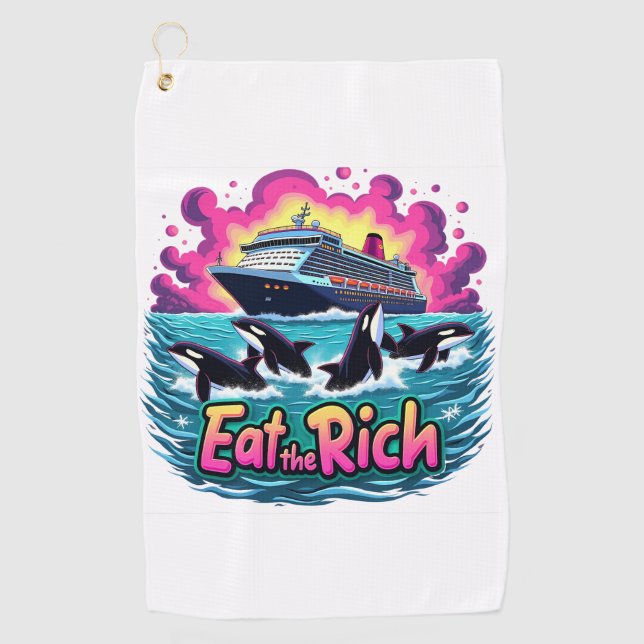 Serviette De Golf Drôle Mignonne Orca Baleine Mange Rich (Devant)