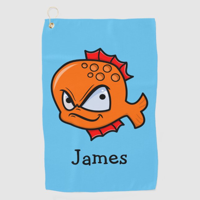 Serviette De Golf Drôle poisson rouge en colère (Devant)