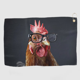 Serviette De Golf Drôle poulet portant des lunettes