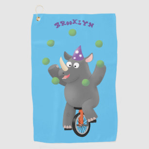 Serviette De Golf Drôle rhinocéros mignon jonglant sur monocycle