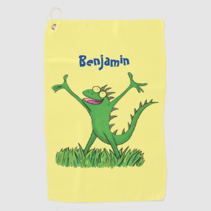 Serviette De Golf Drôle vert souriant animé lézard d'iguane