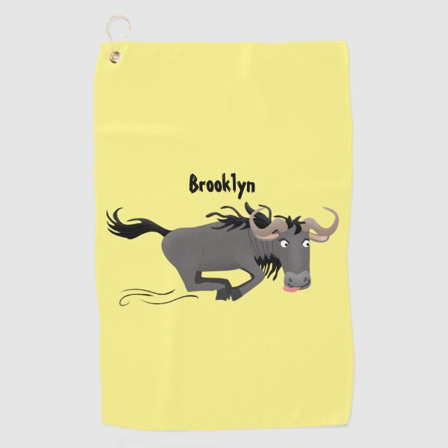 Serviette De Golf Drôle wildebeest tourner dessin animé illustration (Devant)