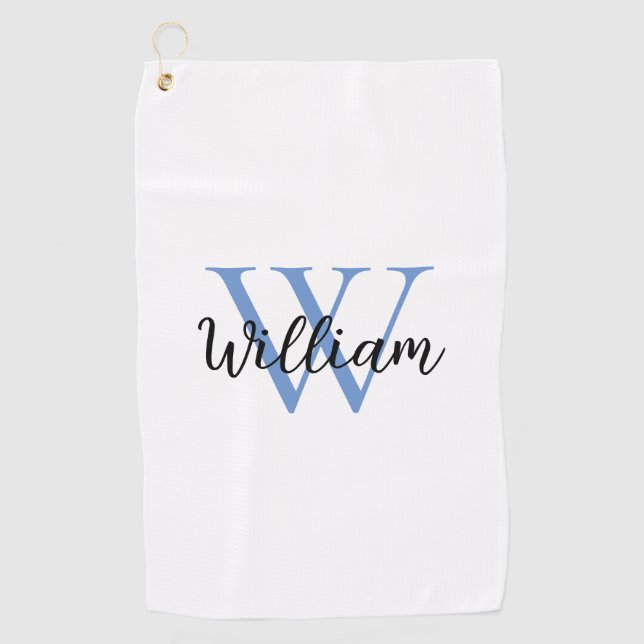 Serviette De Golf Dusty Blue Simple Monogramme Nom Personnalisé (Devant)