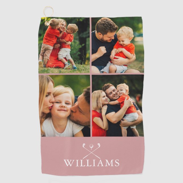 Serviette De Golf Dusty Rose rose Nom personnalisé Collage photo (Devant)
