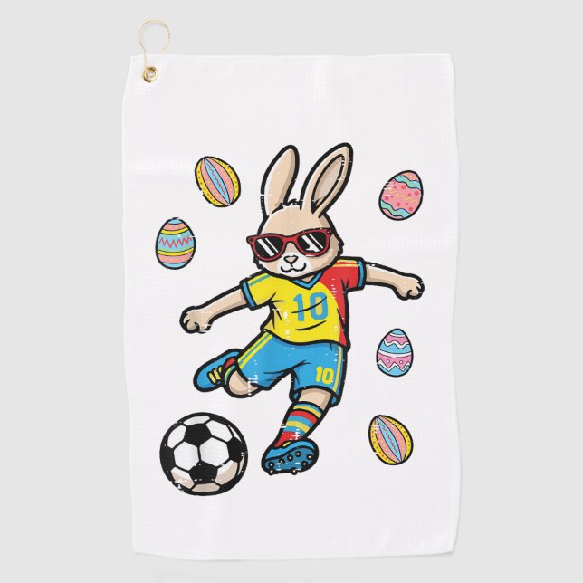 Serviette De Golf Easter Bunny Soccer Kick Rabbit Football Boys Kids (Devant)