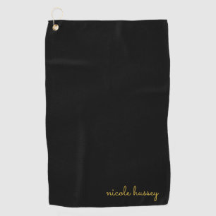 Serviette De Golf Écriture noire et or Monogramme moderne élégant
