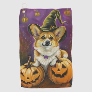 Serviette De Golf Éffrayant Corgi Chien Halloween Citrouille sorcier