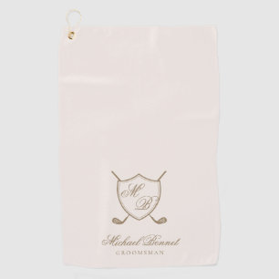 Serviette De Golf Élégant Classic Crest Monogram Mariage de golf