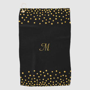 Serviette De Golf Elégant Confetti Or sur Monogramme Noir