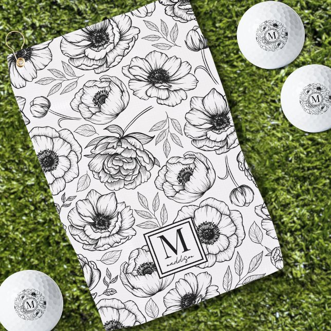Serviette De Golf Élégant modèle floral Monogramme initial (Elegant Floral Pattern Initial Monogram Golf Towel)