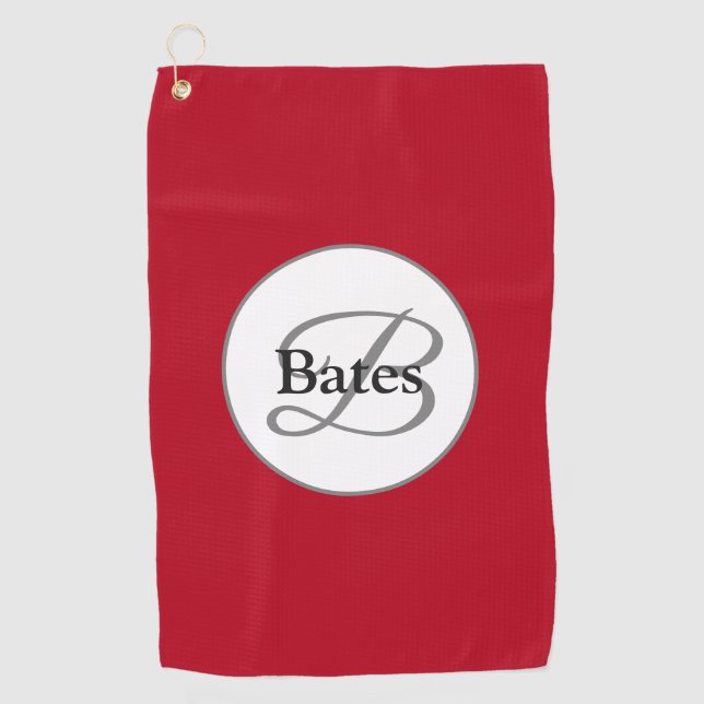 Serviette De Golf Élégant Monogram Red Golf Towel (Devant)