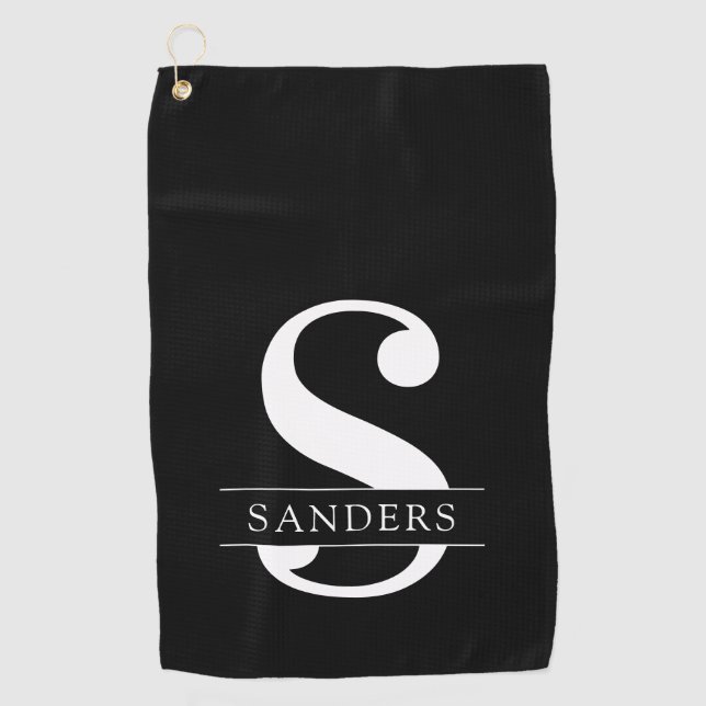 Serviette De Golf Élégant monogramme | Blanc noir (Devant)