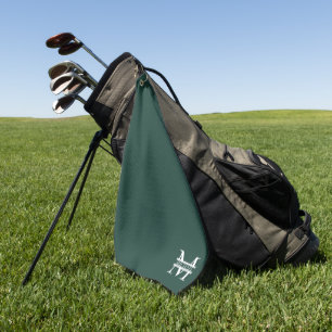 Serviette De Golf Élégant Monogramme et nom Emerald Green Personnali