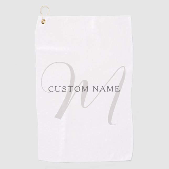 Serviette De Golf Élégant Monogramme moderne | Gris et blanc (modifi (Devant)