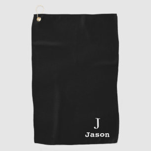 Serviette De Golf Élégant Monogramme Nom initial Noir personnalisé