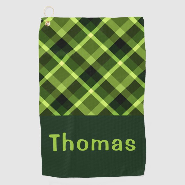 Serviette De Golf Elégant Pea Green Plaid Monogramme Golf Serviette (Devant)