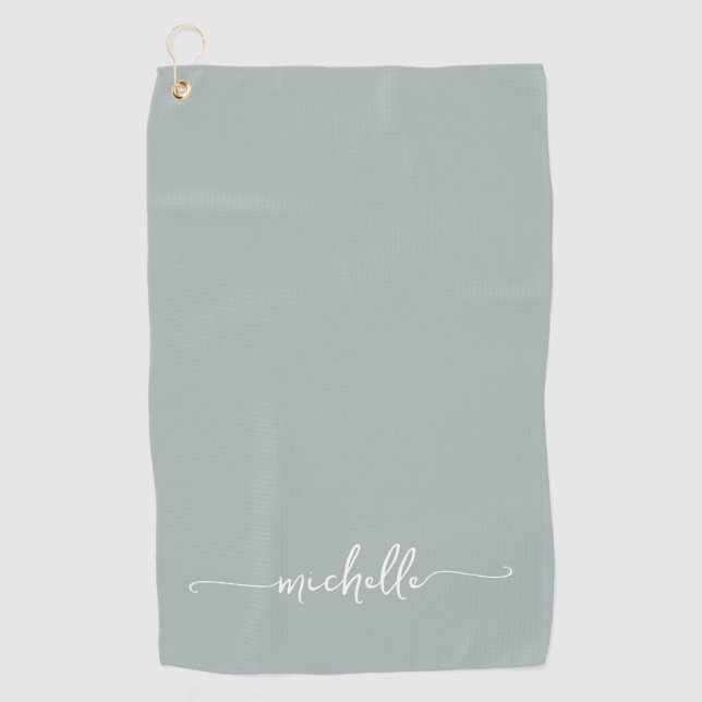 Serviette De Golf Élégant Sage Green Monogramme Nom Script (Devant)