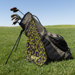 Serviette De Golf Élégant vert olive et léopard noir Monogrammé
