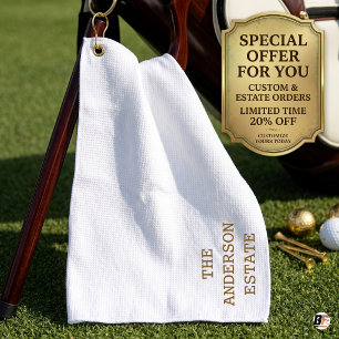 Serviette De Golf Élégante Typographie Dorée Personnalisée Blanche