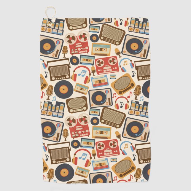 Serviette De Golf Éléments musicaux rétro (Devant)