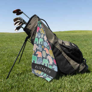 Serviette De Golf Eléphants colorés, Motif d'éléphants, Votre nom