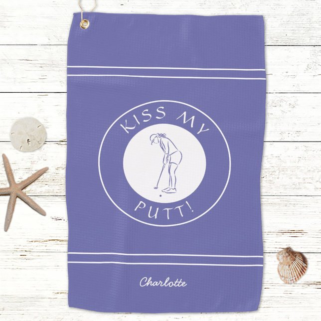 Serviette De Golf Embrasse Mon Putt Funny Lady Golfer Pro Periwinkle (Kiss My Putt Funny Lady Golfer Pro Periwinkle Blue Golf Towel)