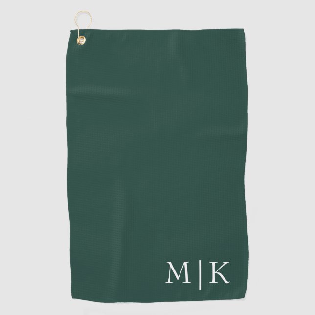 Serviette De Golf Emerald Green et White | Monogramme moderne (Devant)