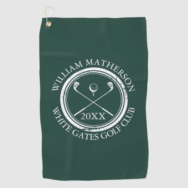 Serviette De Golf Emerald Green Golfer Et Nom Du Club Date (Devant)