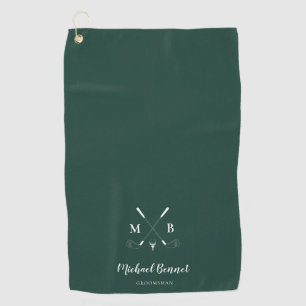 Serviette De Golf Emerald Green Moderne Monogram Mariage de golf