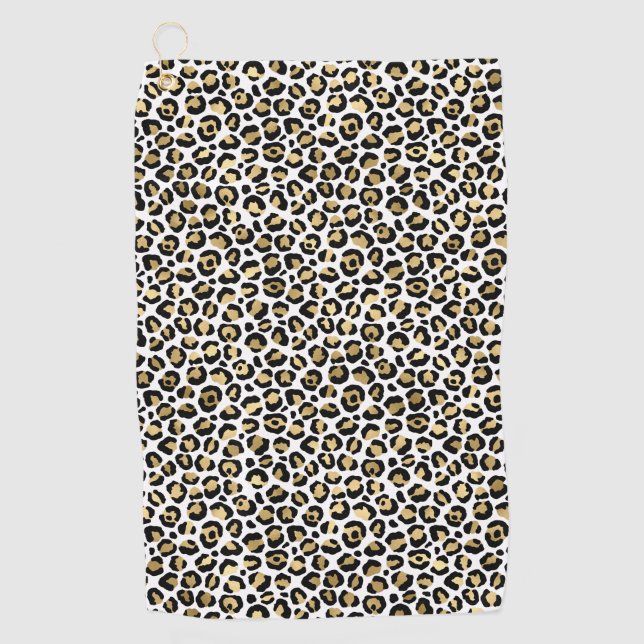 Serviette De Golf Empreinte de léopard noir glam or (Devant)
