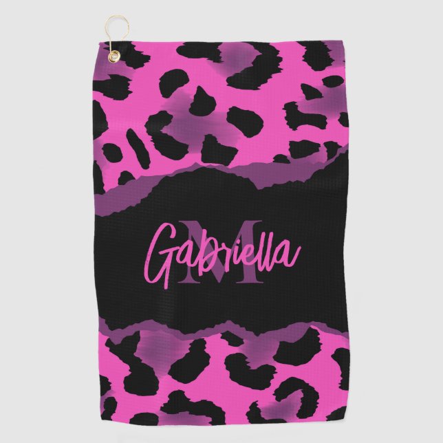 Serviette De Golf Empreinte de léopard rose et violet (Devant)