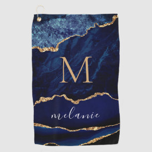 Serviette de golf en or bleu marine personnalisée 