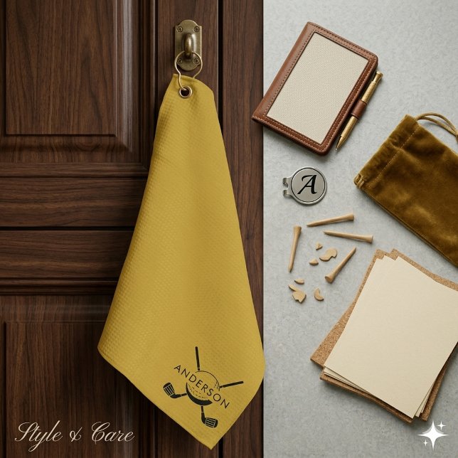 Serviette de golf en or métallisé avec nom et logo (Metallic Gold Golf Towel Featuring Name and Logo)