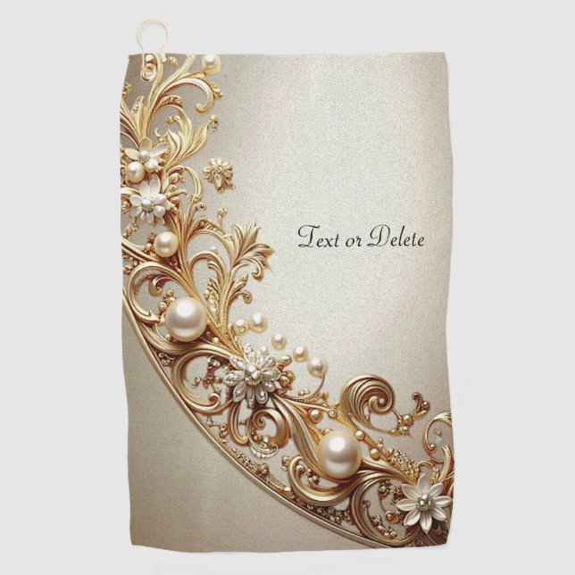 Serviette de golf en or orné de fioritures (Devant)