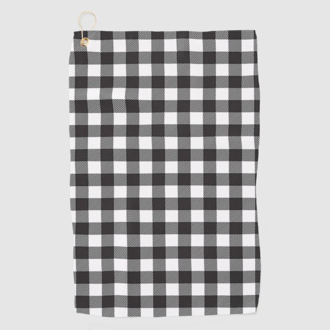 Serviette de golf en plaid de Buffalo noir et blan (Devant)