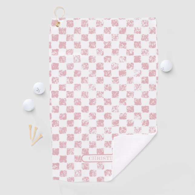 Serviette De Golf En vichy rose et blanc (En situation)