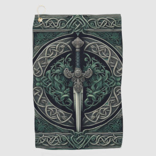Serviette De Golf Épée Celtique verte et argentée