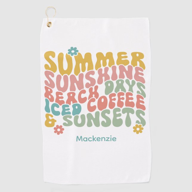 Serviette De Golf Été Super Rétro Monogramme rose Nom Bagage (Devant)