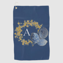 Étincelle d'or et monogramme de feuille bleue Ajou