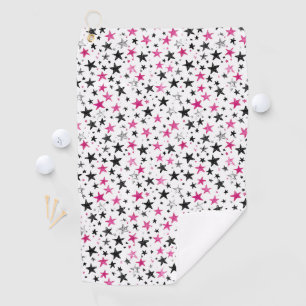 Serviette De Golf Étoiles Roses Argent Noir