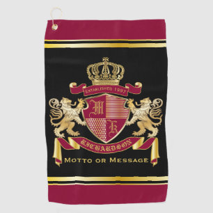 Serviette De Golf Faites votre propre blason d'armoiries d'or rouge