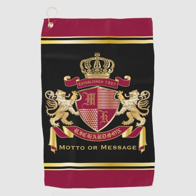Serviette De Golf Faites votre propre blason d'armoiries d'or rouge (Devant)