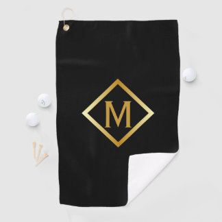 Serviette De Golf Faux Monogramme Or – Noir & Or