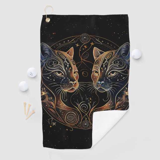 Serviette De Golf Feline artistique Cercle Twin Cats (En situation)