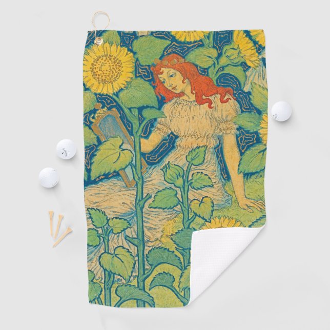 Serviette De Golf Femme-fille de fleurs dans le jardin de tournesol (En situation)