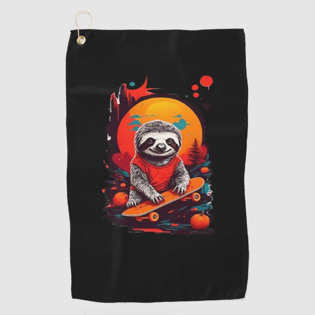 Serviette De Golf Fente avec skateboard sur la nuit halloween Classi (Devant)