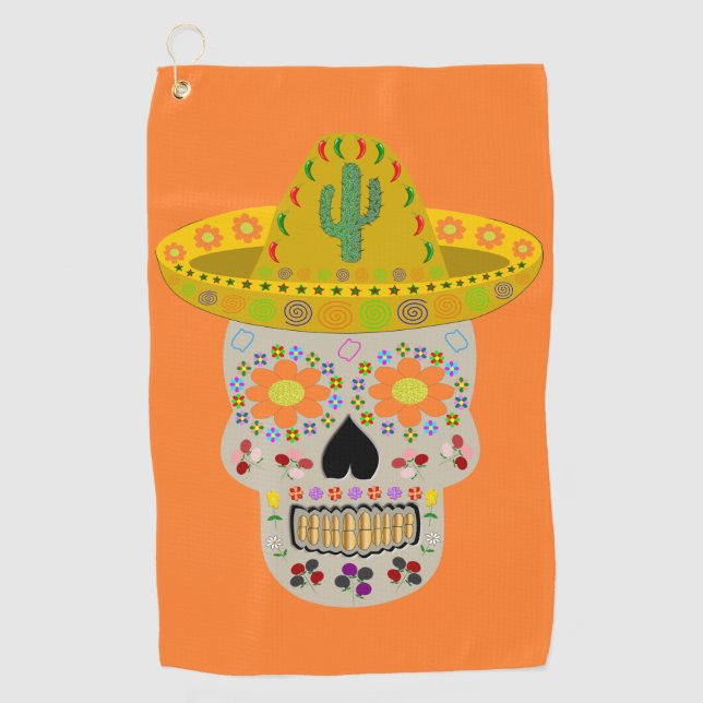 Serviette De Golf Fête mexicaine du crâne mort (Devant)