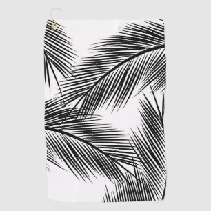 Serviette De Golf Feuilles de paume noir sur arrière - plan blanc