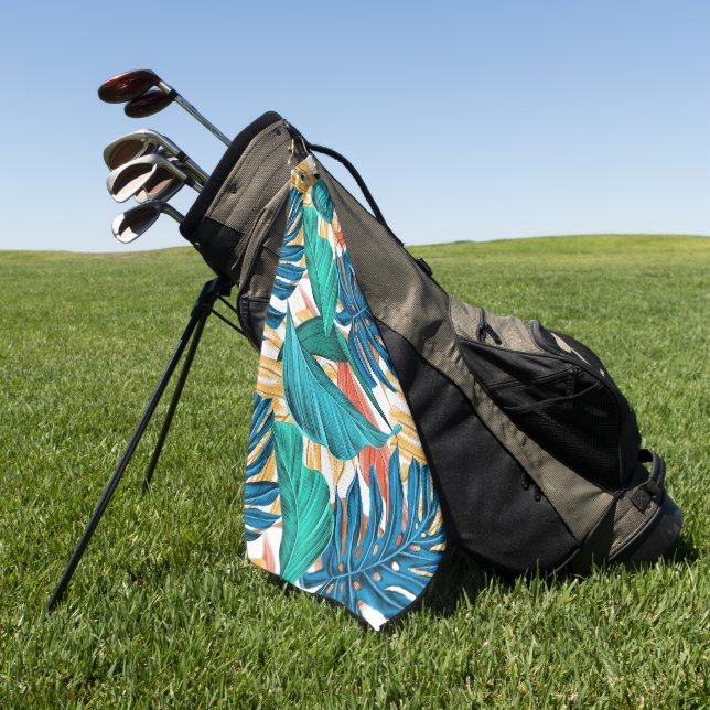 Serviette De Golf Feuilles tropicaux colorés, design motif exotique, (Vert)
